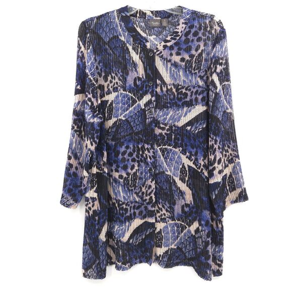 Chico's Travelers blue/black button front long cardigan Size 3 (XL) open knit - Picture 1 of 9